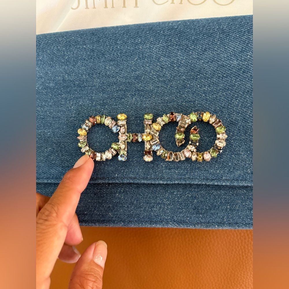 Jimmy Choo Kalina Blue Suede Chain Wallet - Picture 4 of 12
